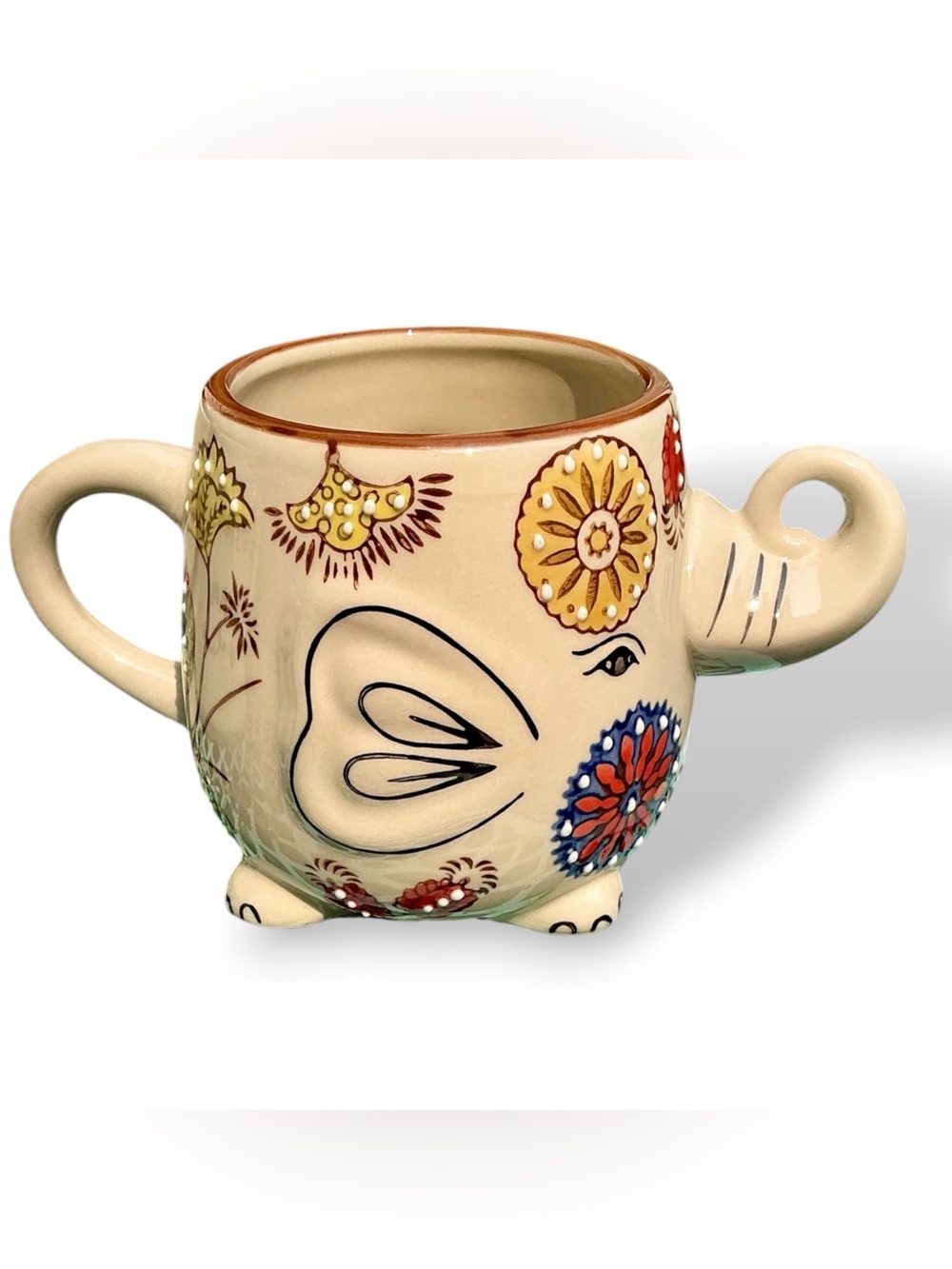 Large Elephant Coffee Mug Unusual Design Flowers Part Of A Series